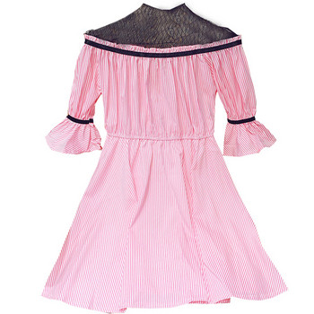 Rochie de dama in dungi cu dantela si maneci lotus