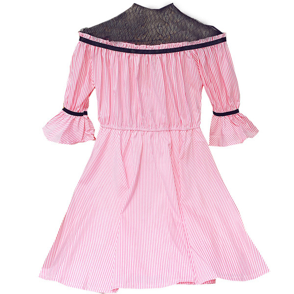 Rochie de dama in dungi cu dantela si maneci lotus