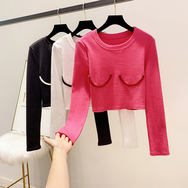 Bluza scurta de dama cu decolteu rotund in trei culori