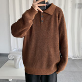 Pulover lat pentru bărbați cu guler și nasturi clasici în gri și maro