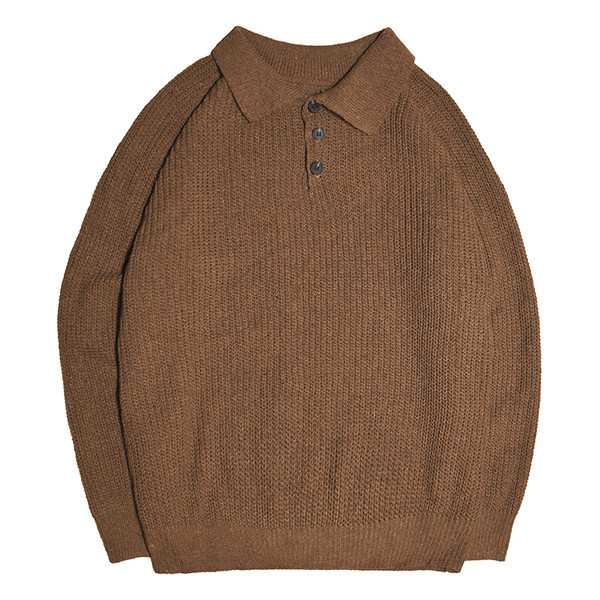 Pulover lat pentru bărbați cu guler și nasturi clasici în gri și maro