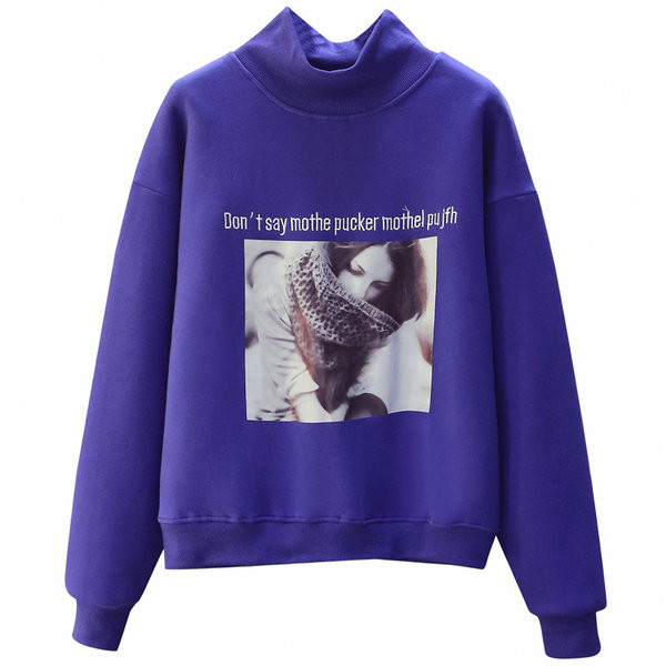 Hanorac casual dama cu guler inalt si imprimeu in mai multe culori