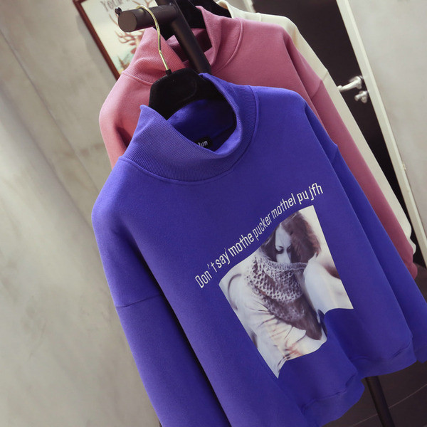 Hanorac casual dama cu guler inalt si imprimeu in mai multe culori