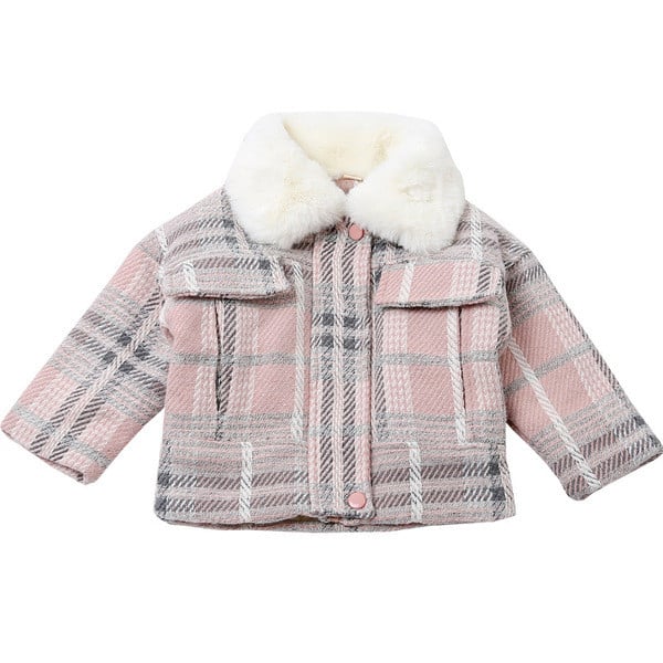 Model nou de geaca de iarna in carouri pentru copii cu puf la guler