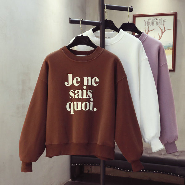 Hanorac de damă cu decolteu oval și inscripție cu mâneci lungi în trei culori