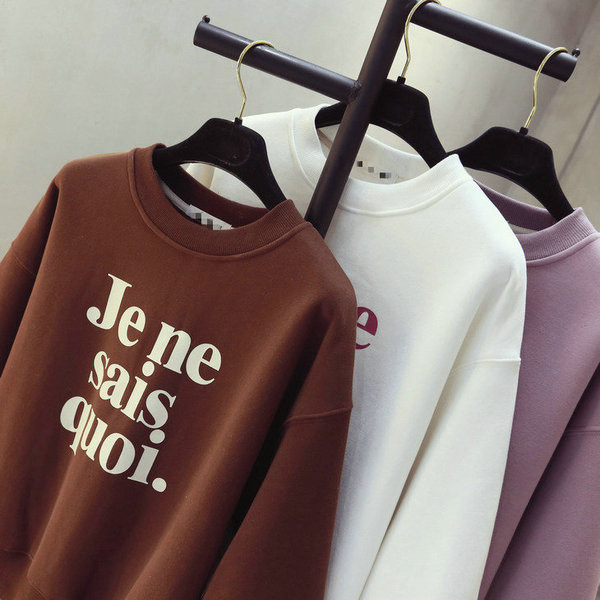 Hanorac de damă cu decolteu oval și inscripție cu mâneci lungi în trei culori