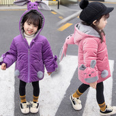 Geaca de iarna pentru copii model nou pentru fete cu element 3D in roz si mov