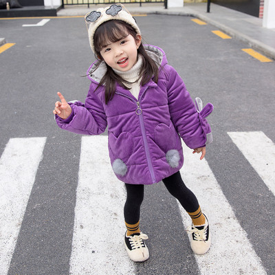 Geaca de iarna pentru copii model nou pentru fete cu element 3D in roz si mov