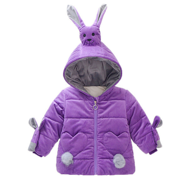 Geaca de iarna pentru copii model nou pentru fete cu element 3D in roz si mov