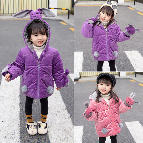 Geaca de iarna pentru copii model nou pentru fete cu element 3D in roz si mov