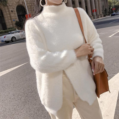 Pulover lung cu guler polo și cu fantă în trei culori