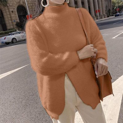 Pulover lung cu guler polo și cu fantă în trei culori