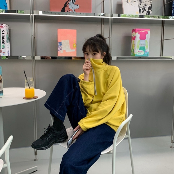 Hanorac casual dama cu fermoar galben