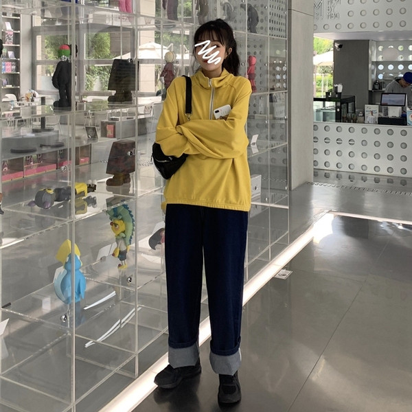 Hanorac casual dama cu fermoar galben