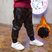 Model nou de pantaloni copii din piele ecologica de culoare neagra pentru baieti