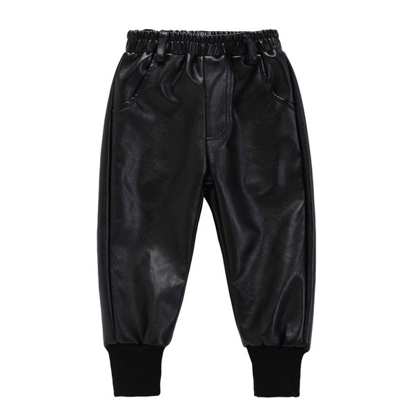 Model nou de pantaloni copii din piele ecologica de culoare neagra pentru baieti