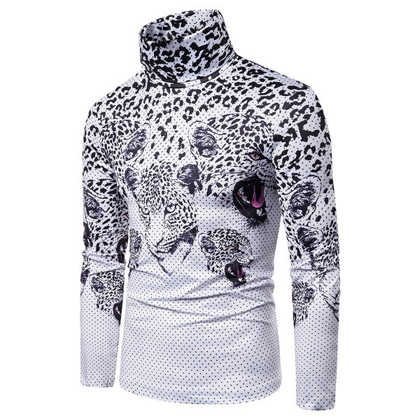 Bluză modernă pentru bărbați cu model leopard și guler polo