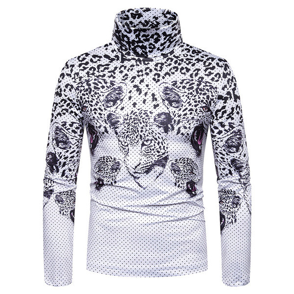 Bluză modernă pentru bărbați cu model leopard și guler polo