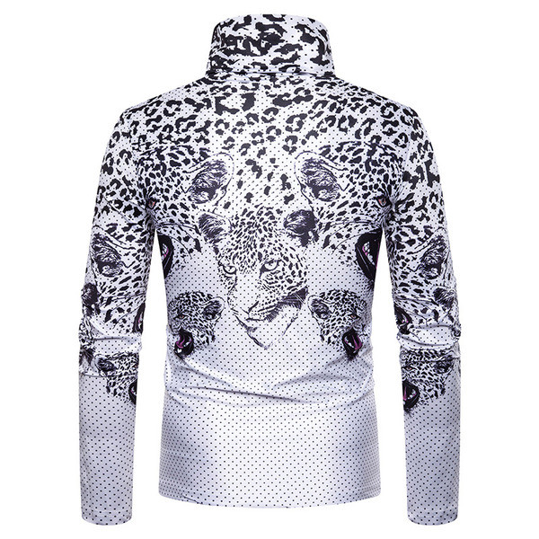 Bluză modernă pentru bărbați cu model leopard și guler polo