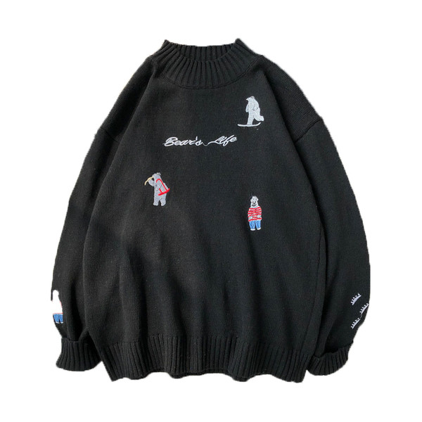 Pulover bărbătesc lat cu broderie în alb, negru și albastru