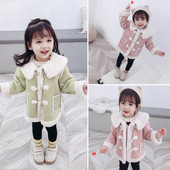 Palton modern pentru copii in verde si roz pentru fete