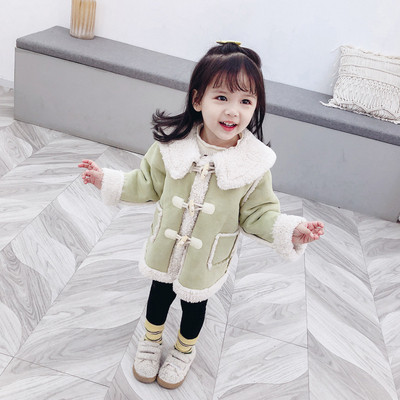 Palton modern pentru copii in verde si roz pentru fete