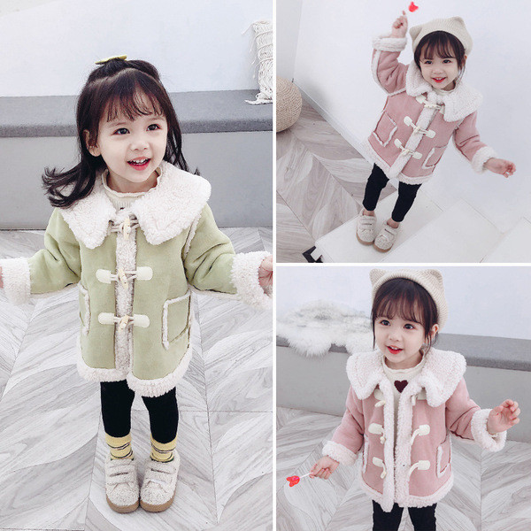 Palton modern pentru copii in verde si roz pentru fete