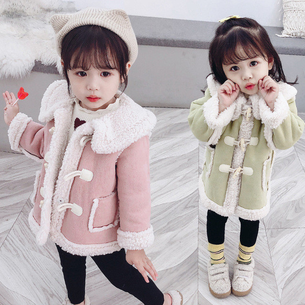 Palton modern pentru copii in verde si roz pentru fete