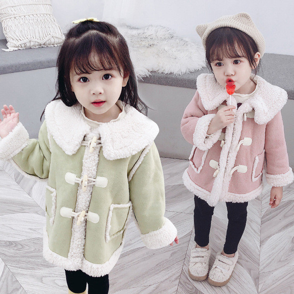 Palton modern pentru copii in verde si roz pentru fete