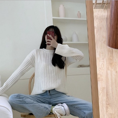 Pulover de dama cu decolteu oval in mai multe culori - model uni