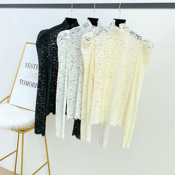 Bluză de damă modernă din dantelă cu fermoar pe spate în trei culori