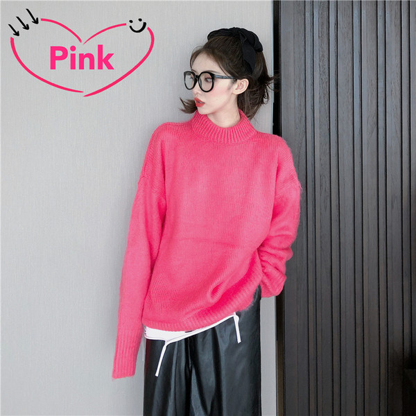 Pulover de dama lat cu guler inalt in trei culori - model curat