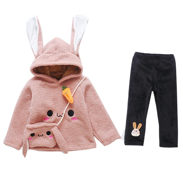 Set actual pentru copii pentru fete bluză cu element 3D + jambiere - roz și maro