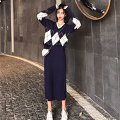 Set casual de dama de pulover si fusta lunga