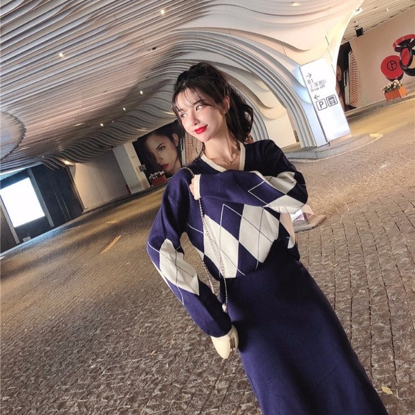 Set casual de dama de pulover si fusta lunga