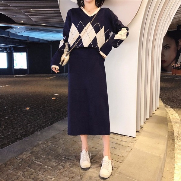 Set casual de dama de pulover si fusta lunga