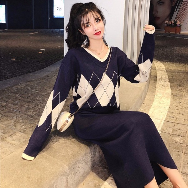 Set casual de dama de pulover si fusta lunga