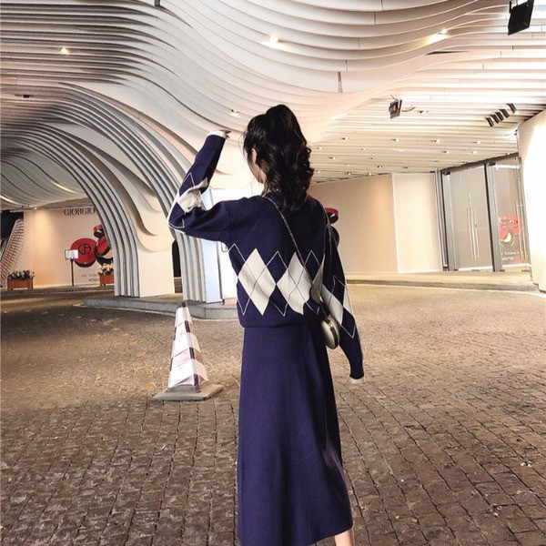 Set casual de dama de pulover si fusta lunga