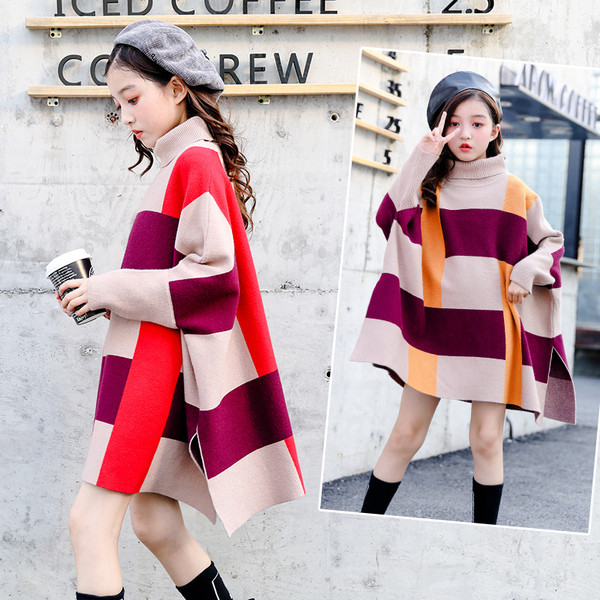 Poncho pentru copii stilat pentru fete cu guler polo in doua culori