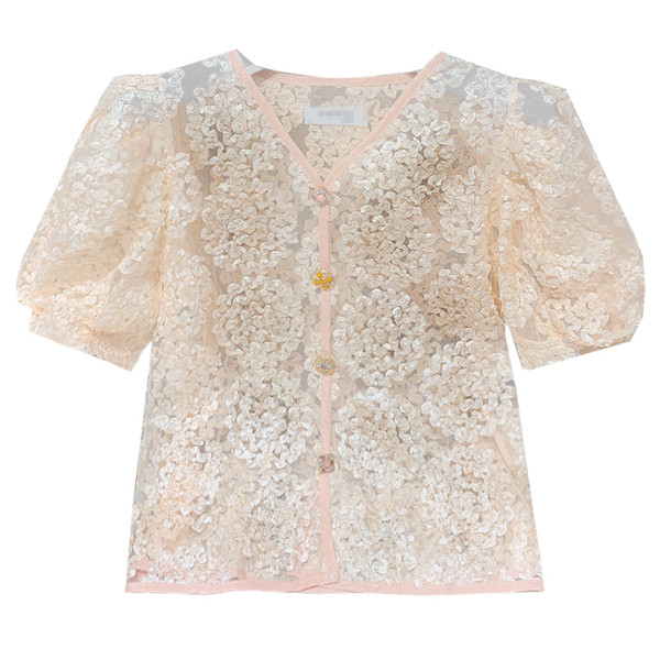 Bluză de damă din dantelă cu decolteu spitz în culoarea roz