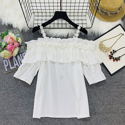 Bluză de damă cu element 3D în negru, alb și galben