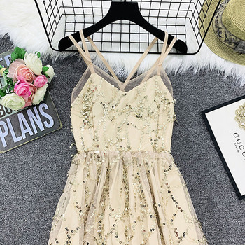 Rochie de dama cu bretele subtiri si paiete