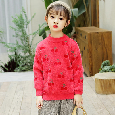 Alkalmi gyerekpulóver lányoknak piros színben, rátéttel és ovális nyakkivágással