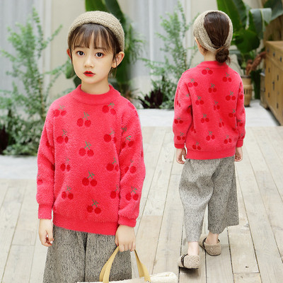 Alkalmi gyerekpulóver lányoknak piros színben, rátéttel és ovális nyakkivágással