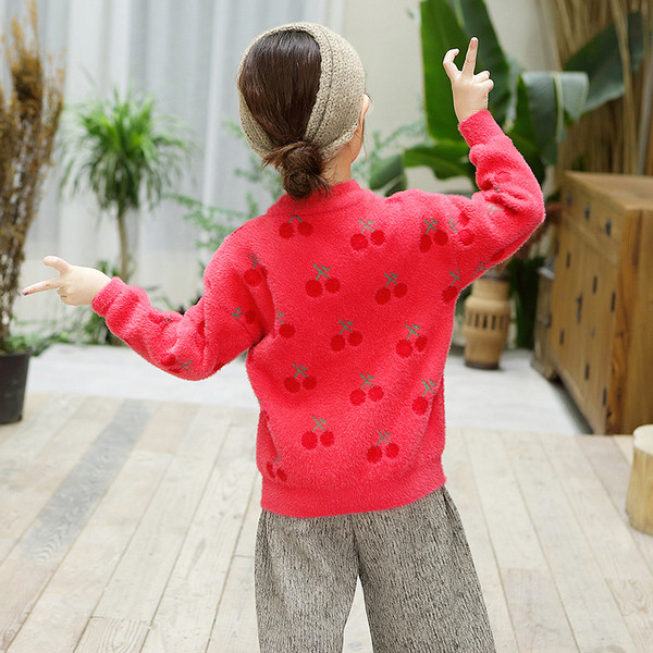 Alkalmi gyerekpulóver lányoknak piros színben, rátéttel és ovális nyakkivágással