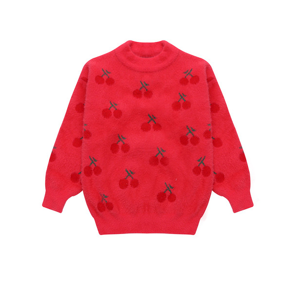 Alkalmi gyerekpulóver lányoknak piros színben, rátéttel és ovális nyakkivágással
