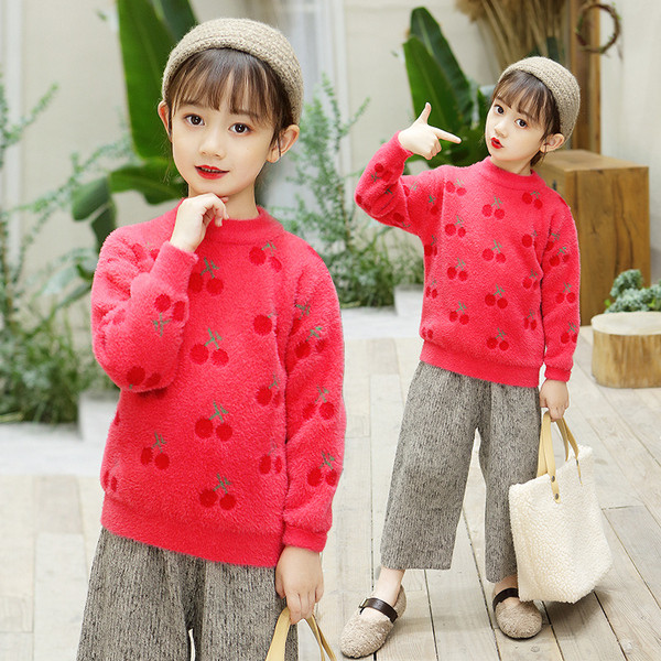 Alkalmi gyerekpulóver lányoknak piros színben, rátéttel és ovális nyakkivágással