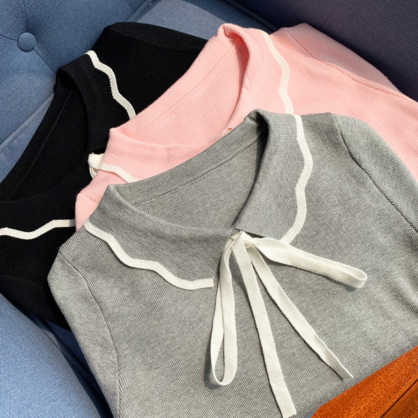 Bluza de dama cu guler si cravate in trei culori