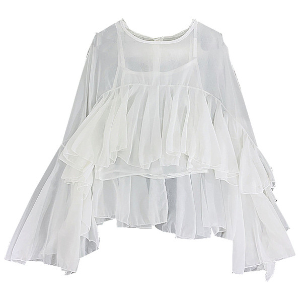 Cămașă de damă model larg și decolteu rotund alb