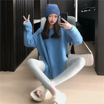 Pulover gros de dama cu fante laterale in doua culori